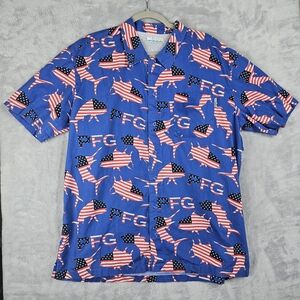 Columbia PFG Short Sleeve Shirt Mens Size Large Blue Fishing Vented USA